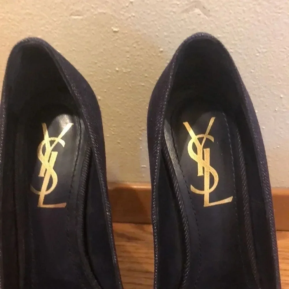 YSL denim dark blue platform heels